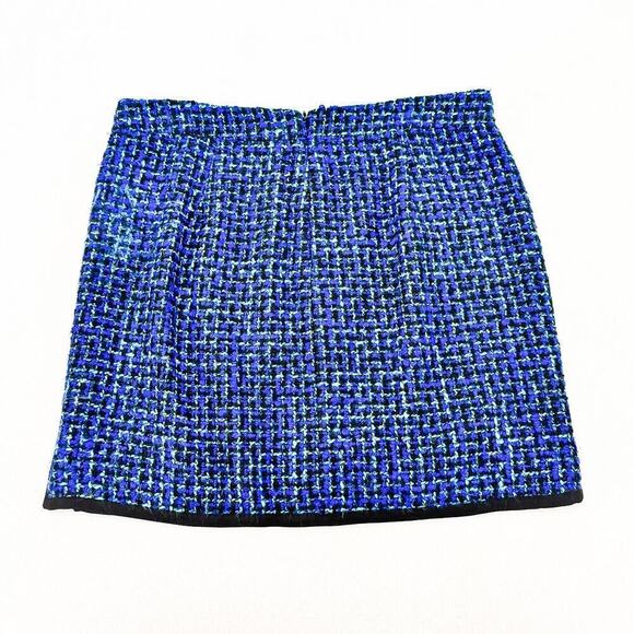 J. Crew Woven Tweed Blue Wool Mini Skirt Black Trimmed Size 6 - Picture 5 of 6